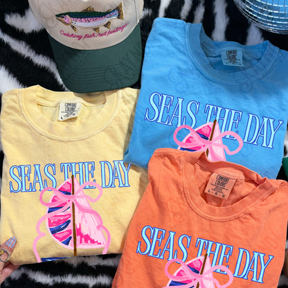 Seas the Day PNG Digital Download Sublimation DTF Print Southern Preppy Pink Blue Sail boat