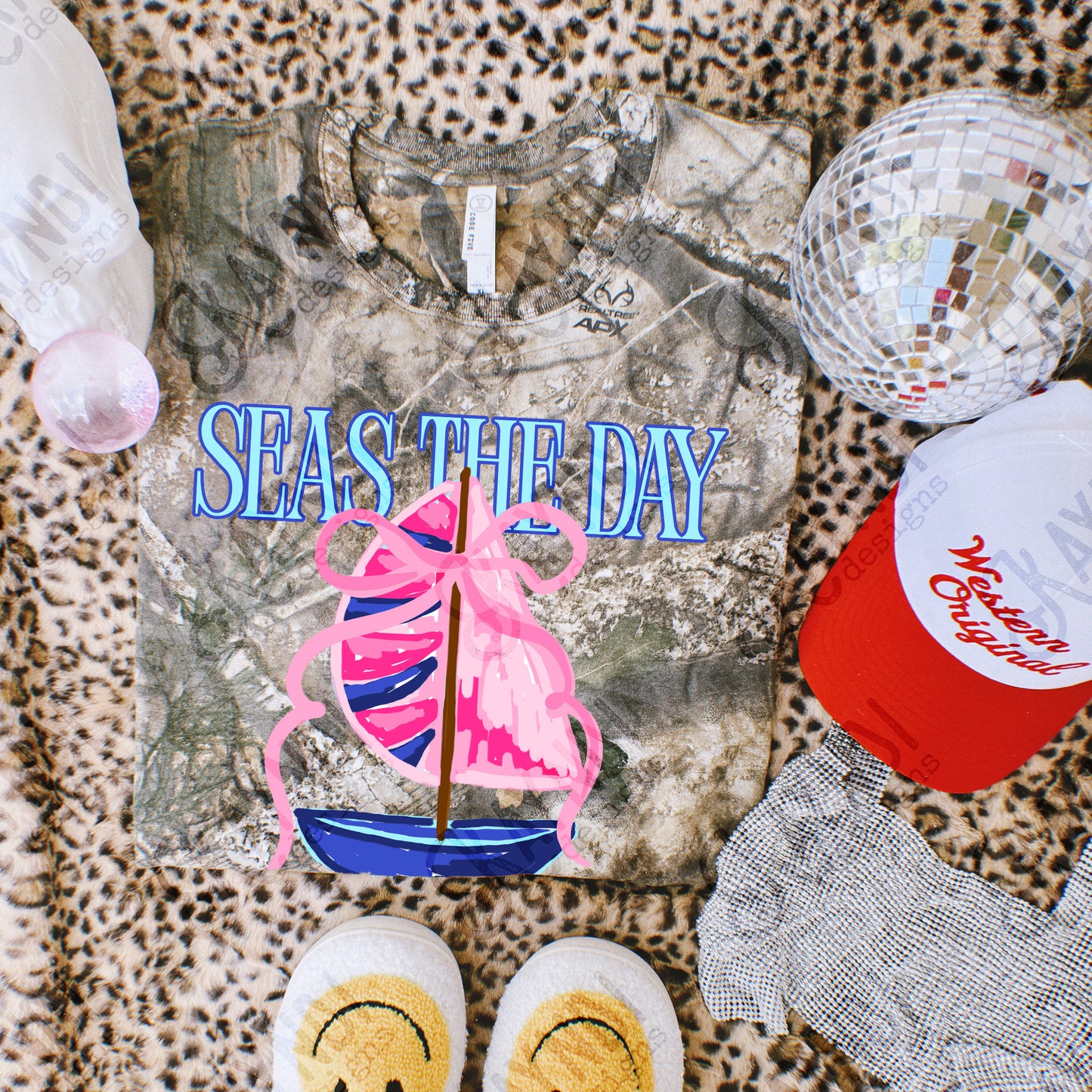 Seas the Day PNG Digital Download Sublimation DTF Print Southern Preppy Pink Blue Sail boat