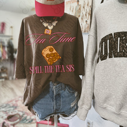 Tea Time Spill The Tea Sis Pink PNG Digiral Download Sublimation DTF Print