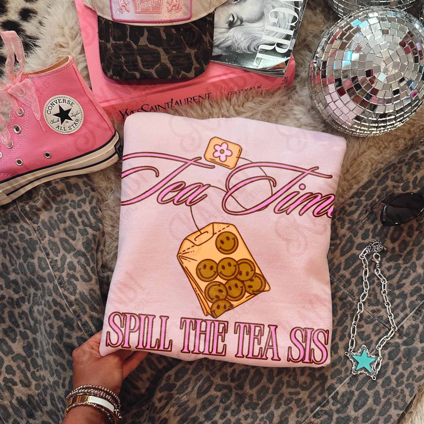 Tea Time Spill The Tea Sis Pink PNG Digiral Download Sublimation DTF Print
