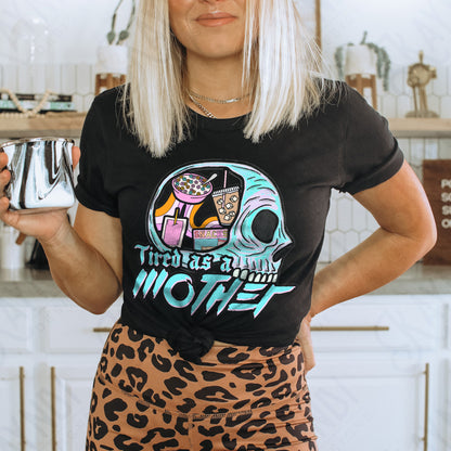 Tired as a Mother PNG Digital Download Sublimation DTF Print Mom Caffeine Snacks Teal