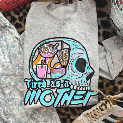 Tired as a Mother PNG Digital Download Sublimation DTF Print Mom Caffeine Snacks Teal