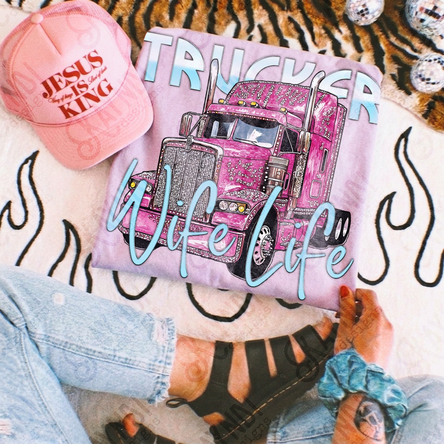 Trucker Wife Life PNG Digital Download Sublimation DTF Print Studded Rhinestone Semi