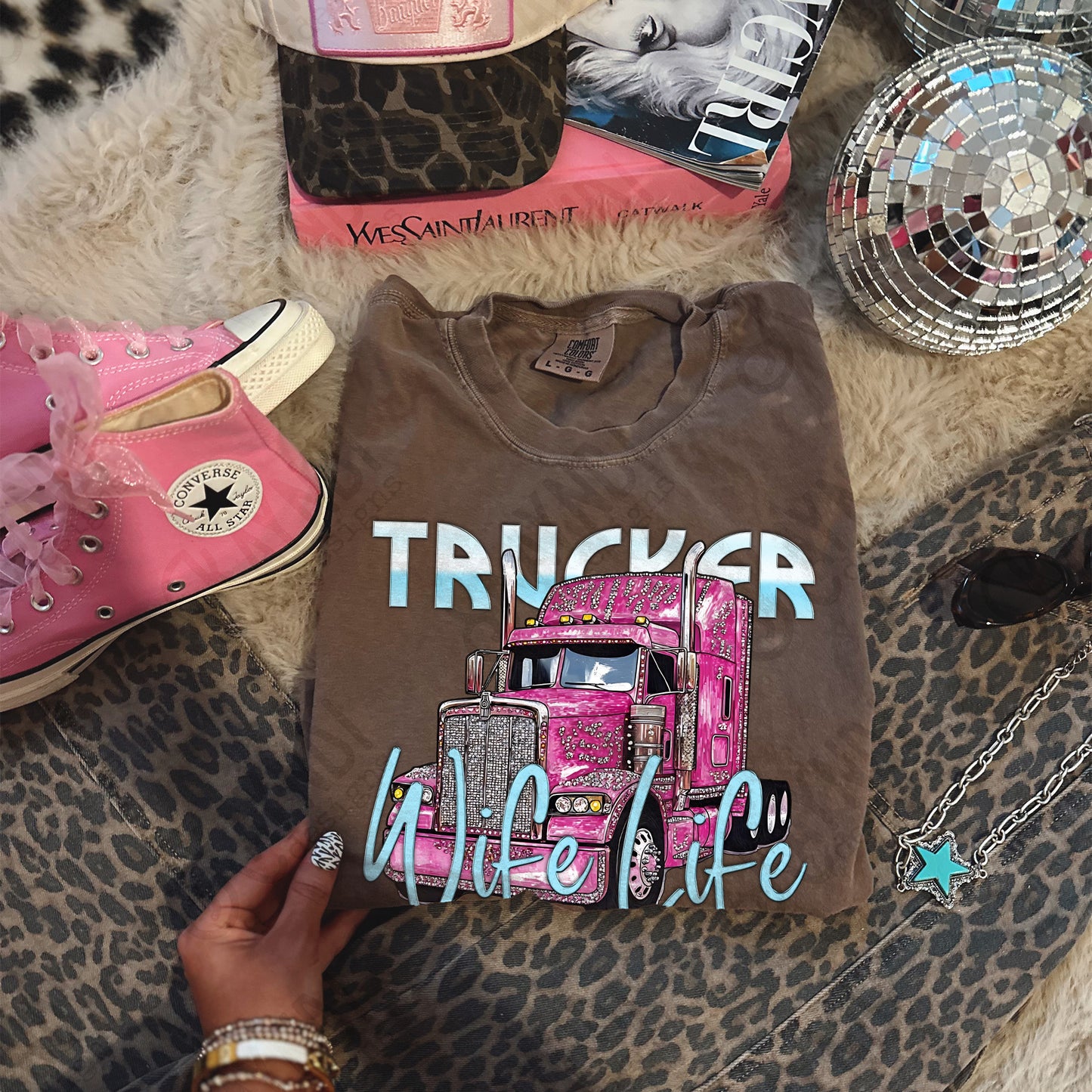 Trucker Wife Life PNG Digital Download Sublimation DTF Print Studded Rhinestone Semi