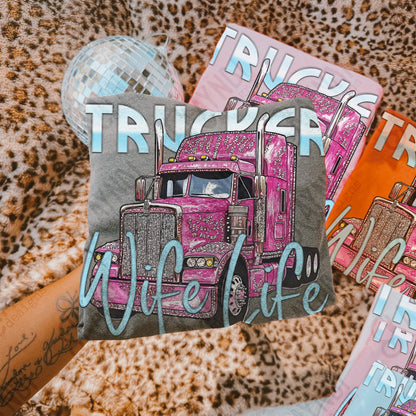 Trucker Wife Life PNG Digital Download Sublimation DTF Print Studded Rhinestone Semi