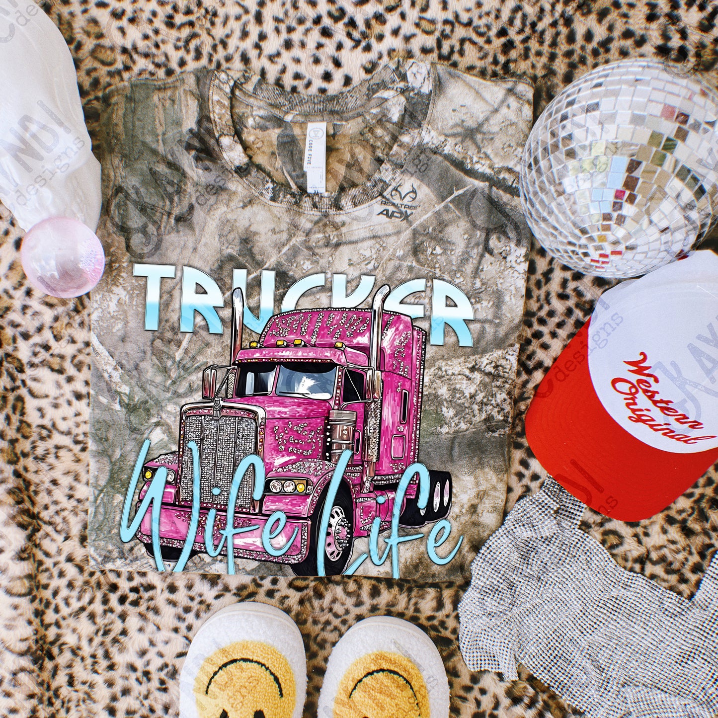 Trucker Wife Life PNG Digital Download Sublimation DTF Print Studded Rhinestone Semi