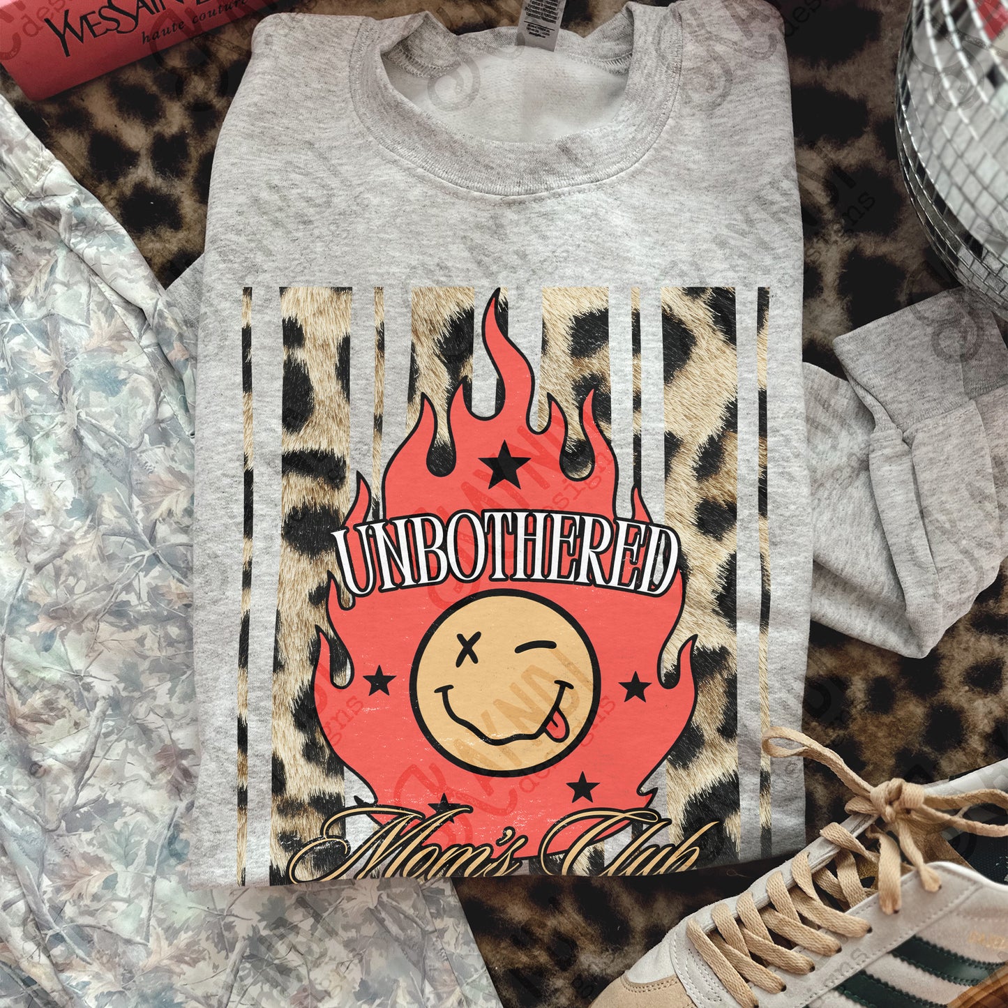 Unbothered Moms Club Red PNG Digital Download Sublimation DTF Print Leopard Rock Mom Boujee