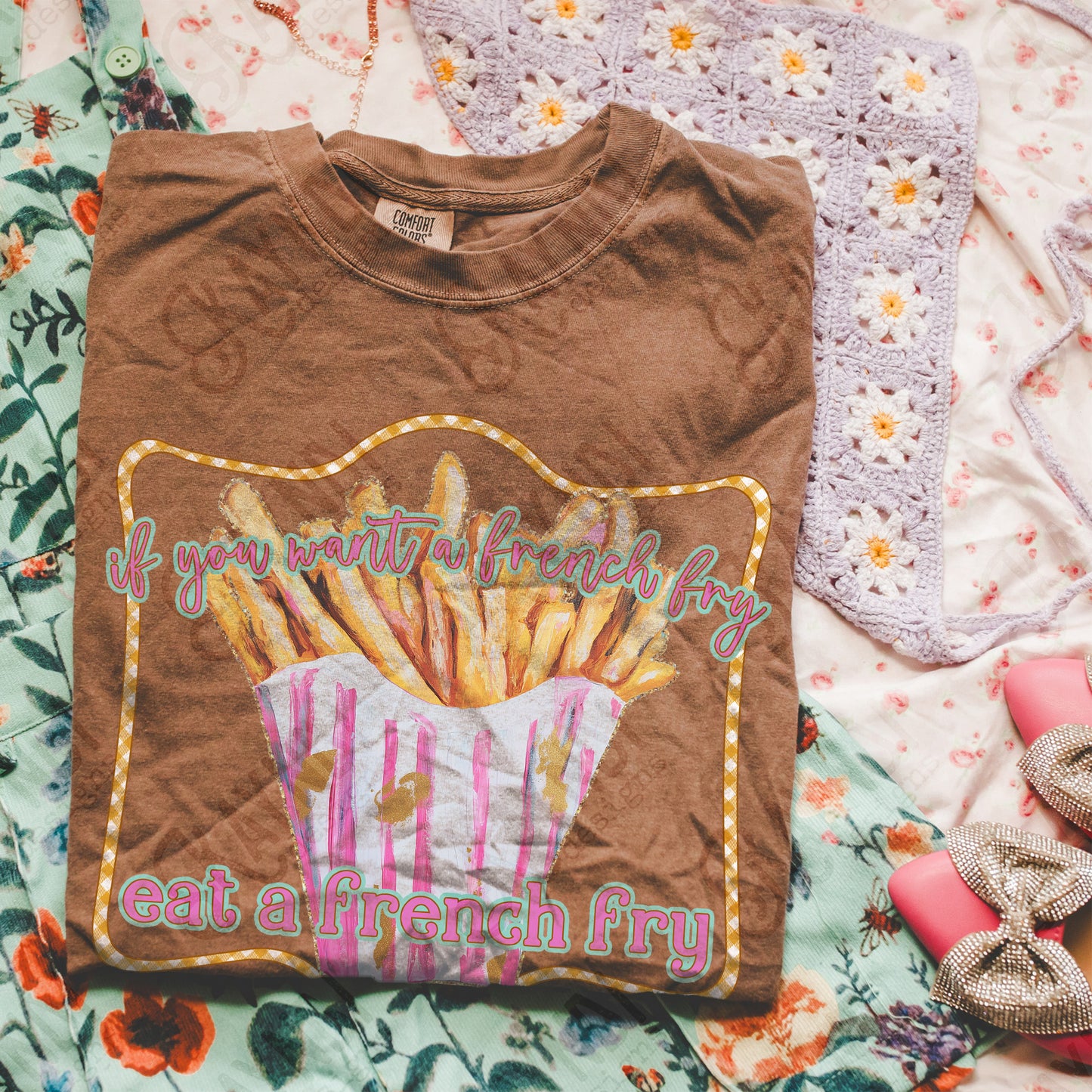 Eat a French Fry Sublimation Design PNG Digital Download Printable Funny Pink Fast Food