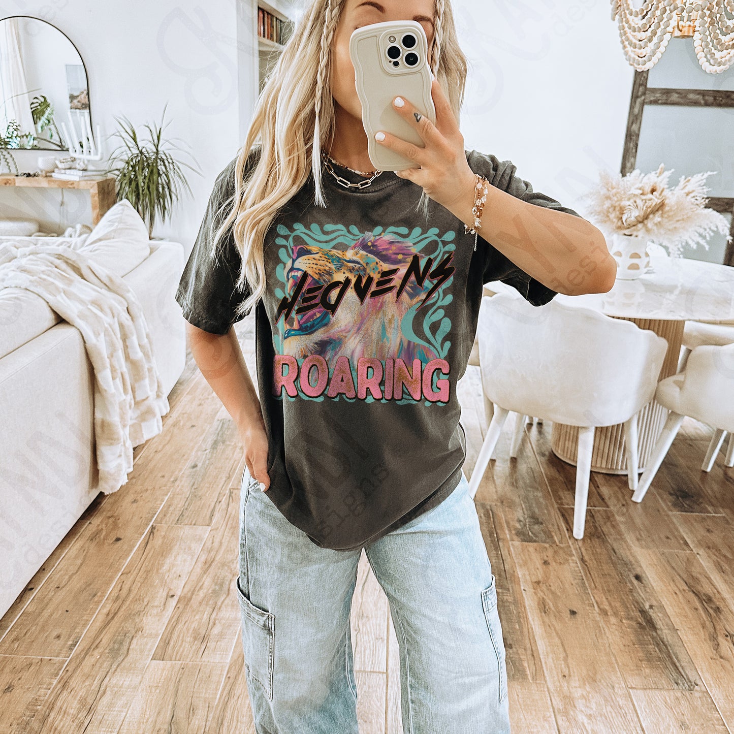 Heavens Roaring Sublimation Design PNG Digital Download Printable Faith Lion Vintage