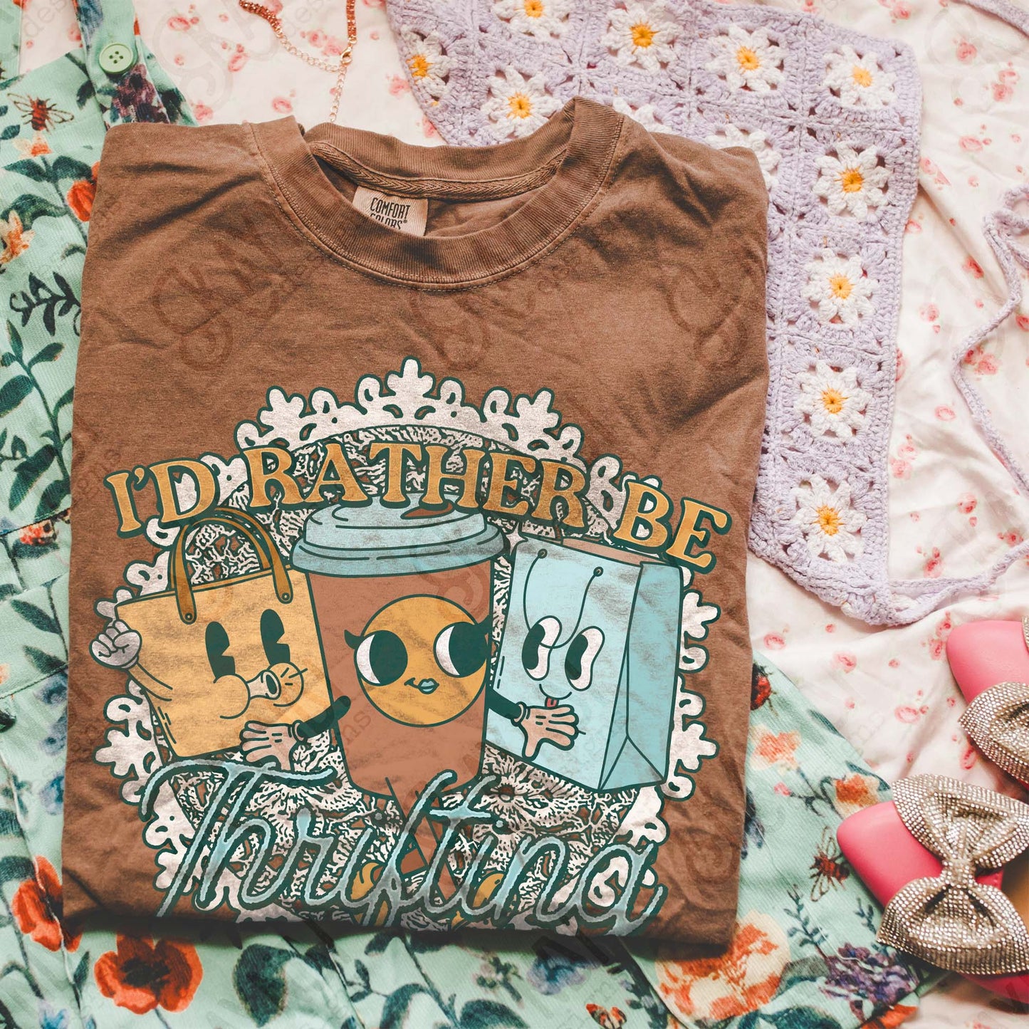I'd Rather be Thrifting Sublimation Design PNG Digital Download Printable Vintage Shopping Coffee