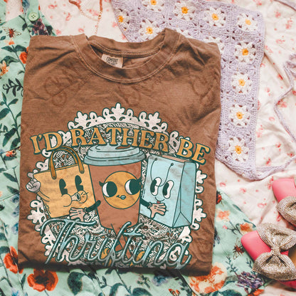 I'd Rather be Thrifting Sublimation Design PNG Digital Download Printable Vintage Shopping Coffee