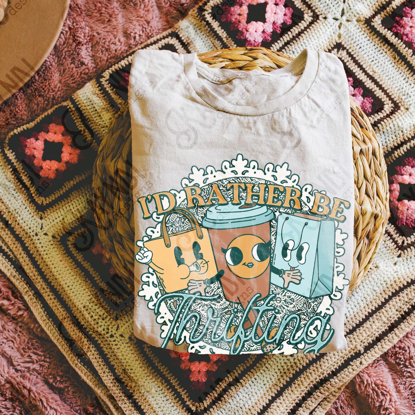 I'd Rather be Thrifting Sublimation Design PNG Digital Download Printable Vintage Shopping Coffee