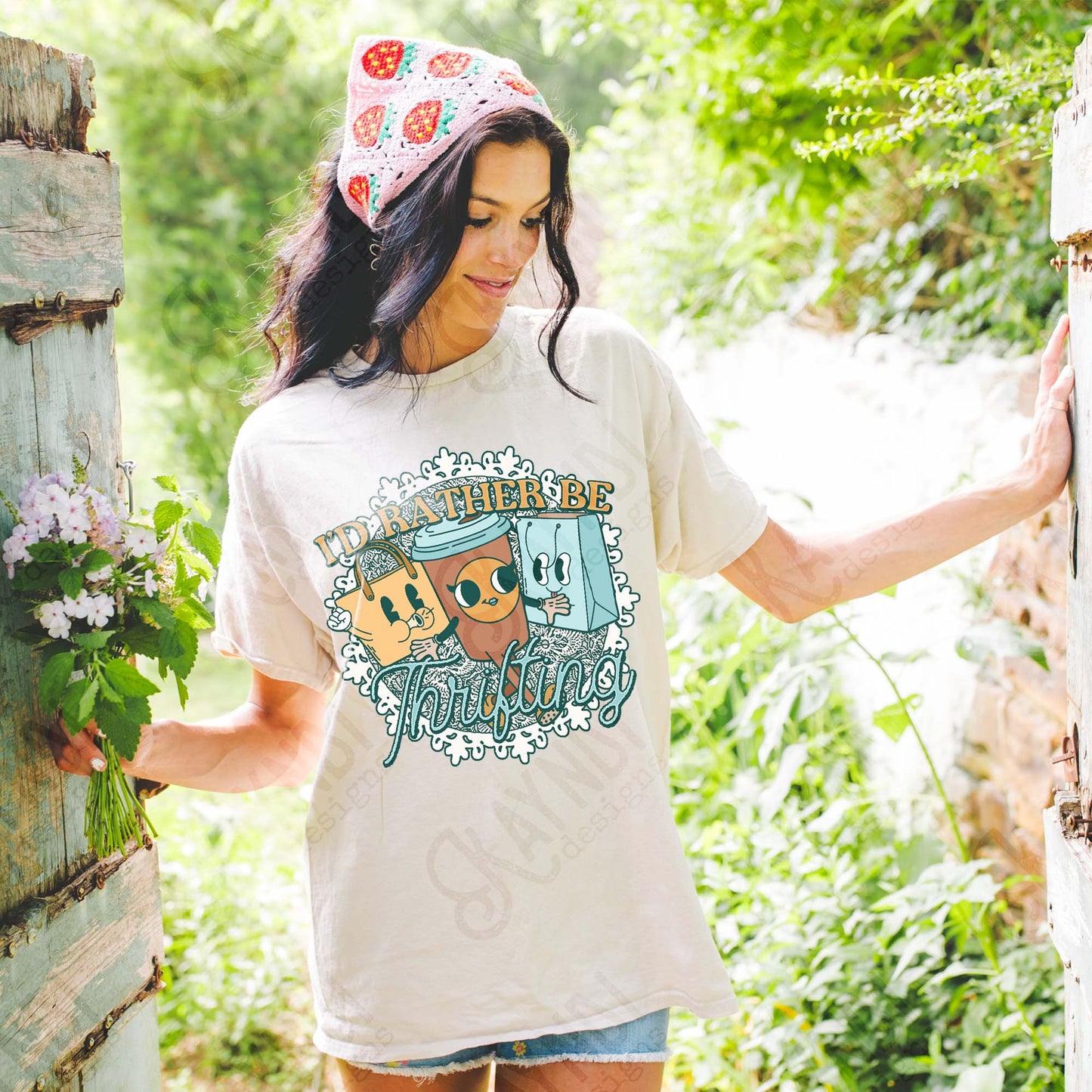 I'd Rather be Thrifting Sublimation Design PNG Digital Download Printable Vintage Shopping Coffee