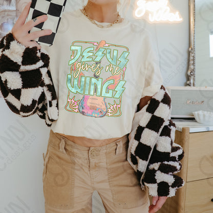 Jesus Gives Me Wings Sublimation Design PNG Digital Download Printable Faith Guitar Rock n Roll