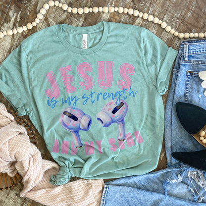 Jesus is My Strength and My Song Earbuds Sublimation Design PNG Digital Download Printable Music Faith Pastels