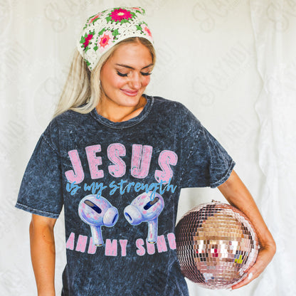 Jesus is My Strength and My Song Earbuds Sublimation Design PNG Digital Download Printable Music Faith Pastels