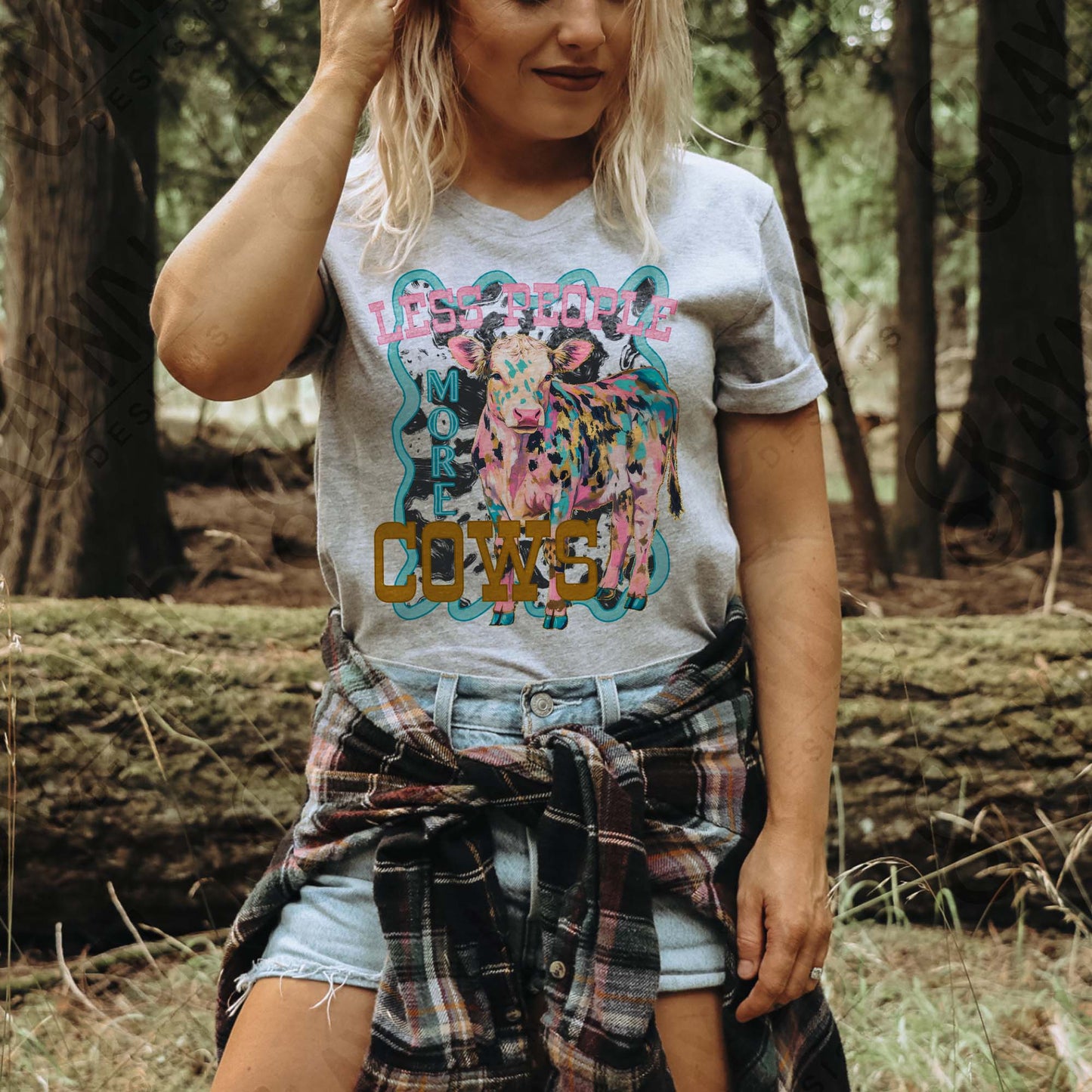 Less People More Cows Cowprint Sublimation Design PNG Digital Download Cheetah Pink Blue