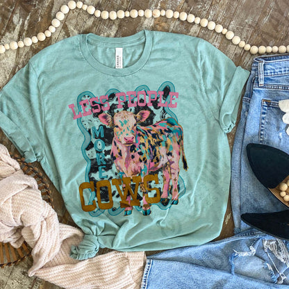 Less People More Cows Cowprint Sublimation Design PNG Digital Download Cheetah Pink Blue