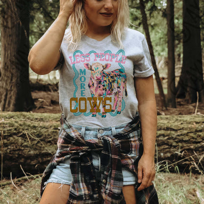 Less People More Cows Sublimation Design PNG Digital Download Cheetah Pink Blue