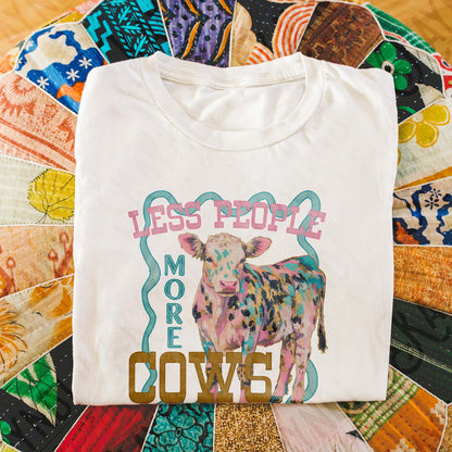 Less People More Cows Sublimation Design PNG Digital Download Cheetah Pink Blue