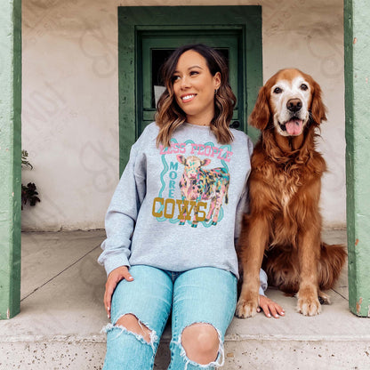 Less People More Cows Sublimation Design PNG Digital Download Cheetah Pink Blue