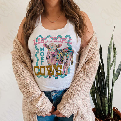 Less People More Cows Sublimation Design PNG Digital Download Cheetah Pink Blue