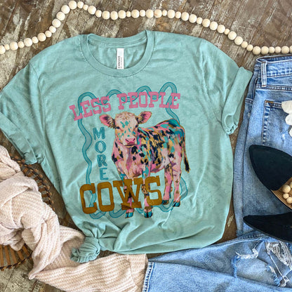 Less People More Cows Sublimation Design PNG Digital Download Cheetah Pink Blue
