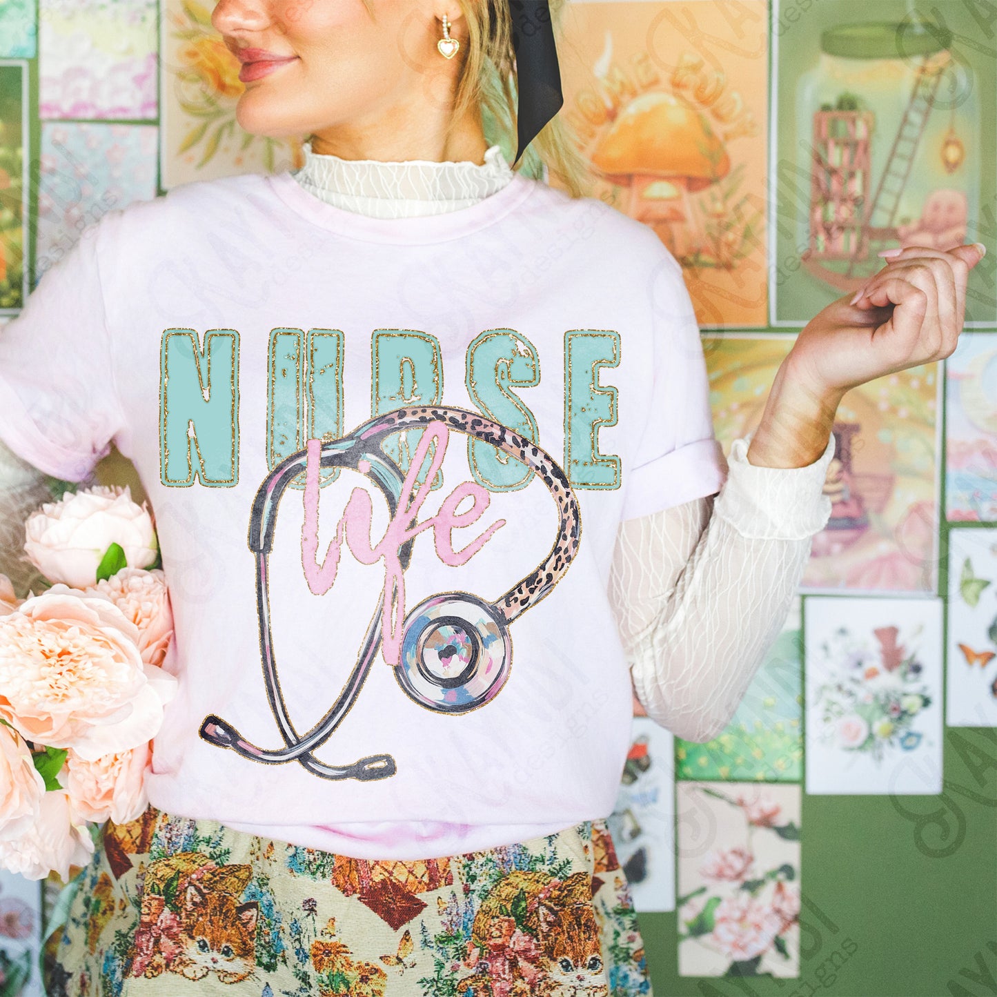 Nurse Life Sublimation Design PNG Digital Download Printable Cheetah Health Medical