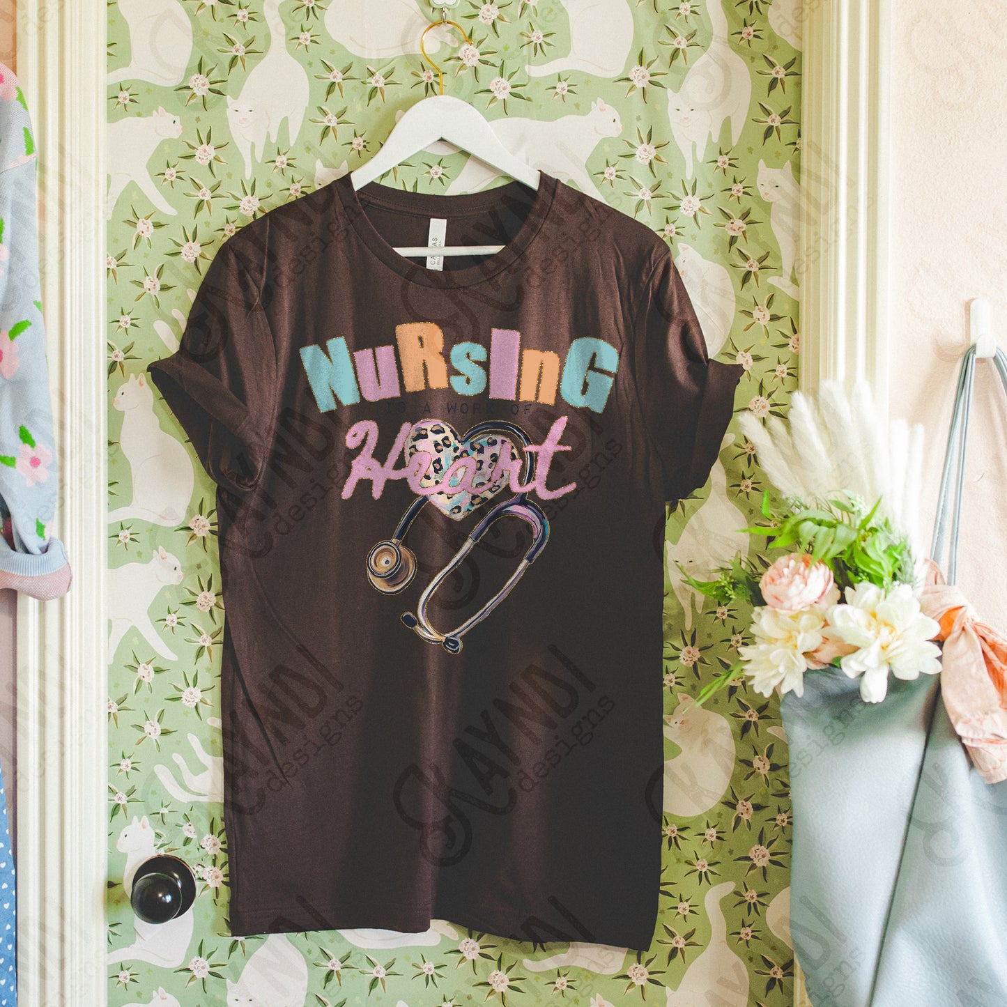 Nursing is a Work of Heart Sublimation Design PNG Digital Download Printable Cheetah Health Medical