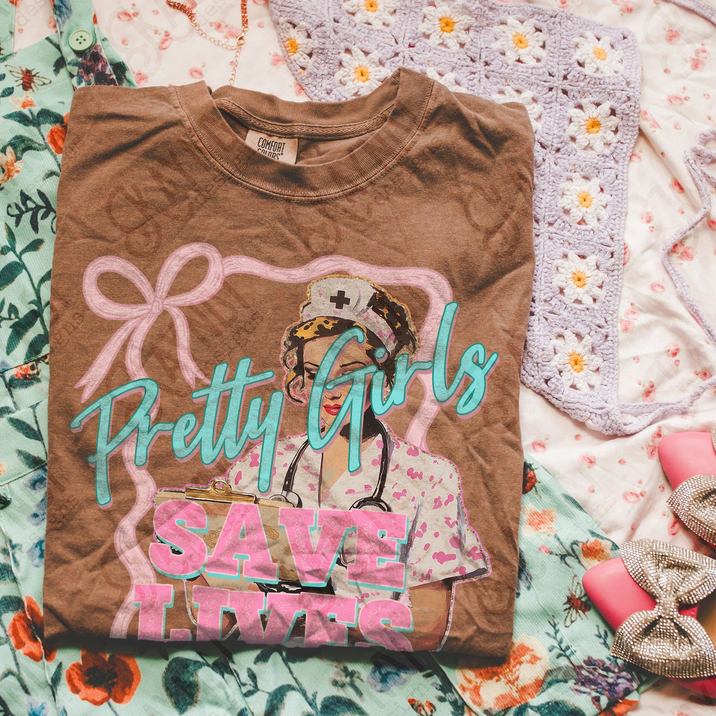 Pretty Girls Save Lives Sublimation Design PNG Digital Download Printable Nurse Pink Cheetah