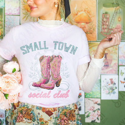 Small Town Social Club Sublimation Design PNG Digital Download Printable Cowboy Boots Pink Preppy
