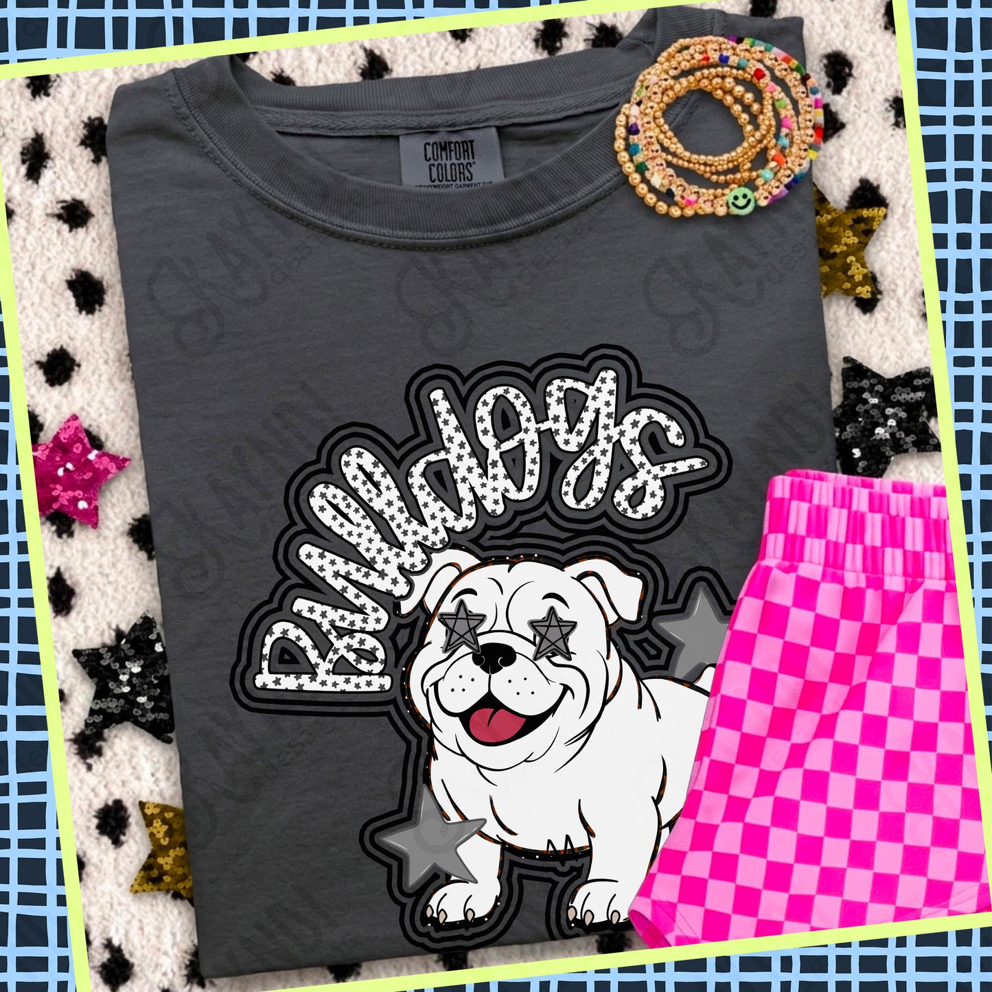 Friendly Mascot Bulldog Black Neutral PNG Digital Download Sublimation DTF Print Preppy Colorful Mascot Spirit