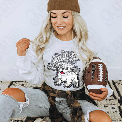 Friendly Mascot Bulldog Black Neutral PNG Digital Download Sublimation DTF Print Preppy Colorful Mascot Spirit