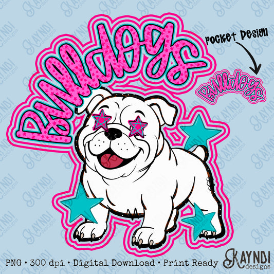 Friendly Mascot Bulldog Pink Colorful PNG Digital Download Sublimation DTF Print Preppy Colorful Mascot Spirit