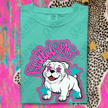 Friendly Mascot Bulldog Pink Colorful PNG Digital Download Sublimation DTF Print Preppy Colorful Mascot Spirit