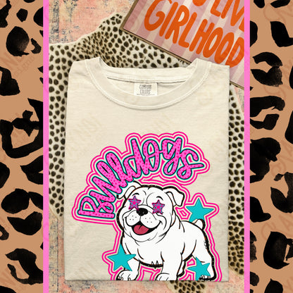 Friendly Mascot Bulldog Pink Colorful PNG Digital Download Sublimation DTF Print Preppy Colorful Mascot Spirit