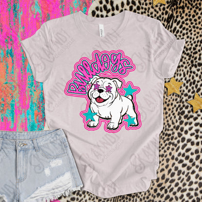 Friendly Mascot Bulldog Pink Colorful PNG Digital Download Sublimation DTF Print Preppy Colorful Mascot Spirit