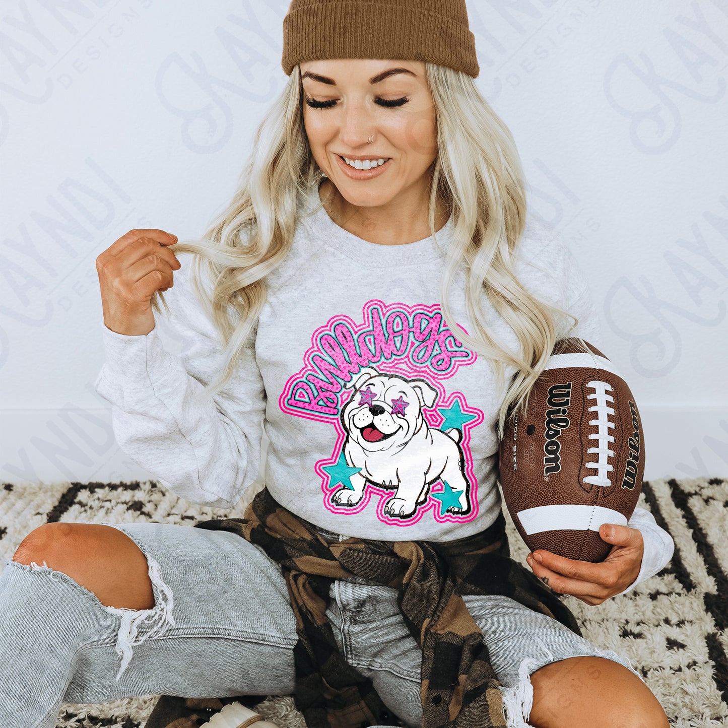 Friendly Mascot Bulldog Pink Colorful PNG Digital Download Sublimation DTF Print Preppy Colorful Mascot Spirit
