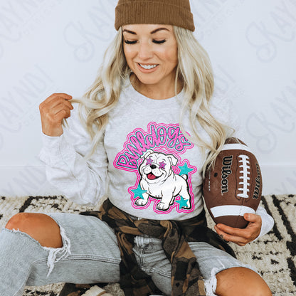 Friendly Mascot Bulldog Pink Colorful PNG Digital Download Sublimation DTF Print Preppy Colorful Mascot Spirit