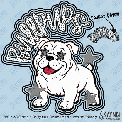 Friendly Mascot Bullpup Black Neutral PNG Digital Download Sublimation DTF Print Preppy Colorful Mascot Spirit