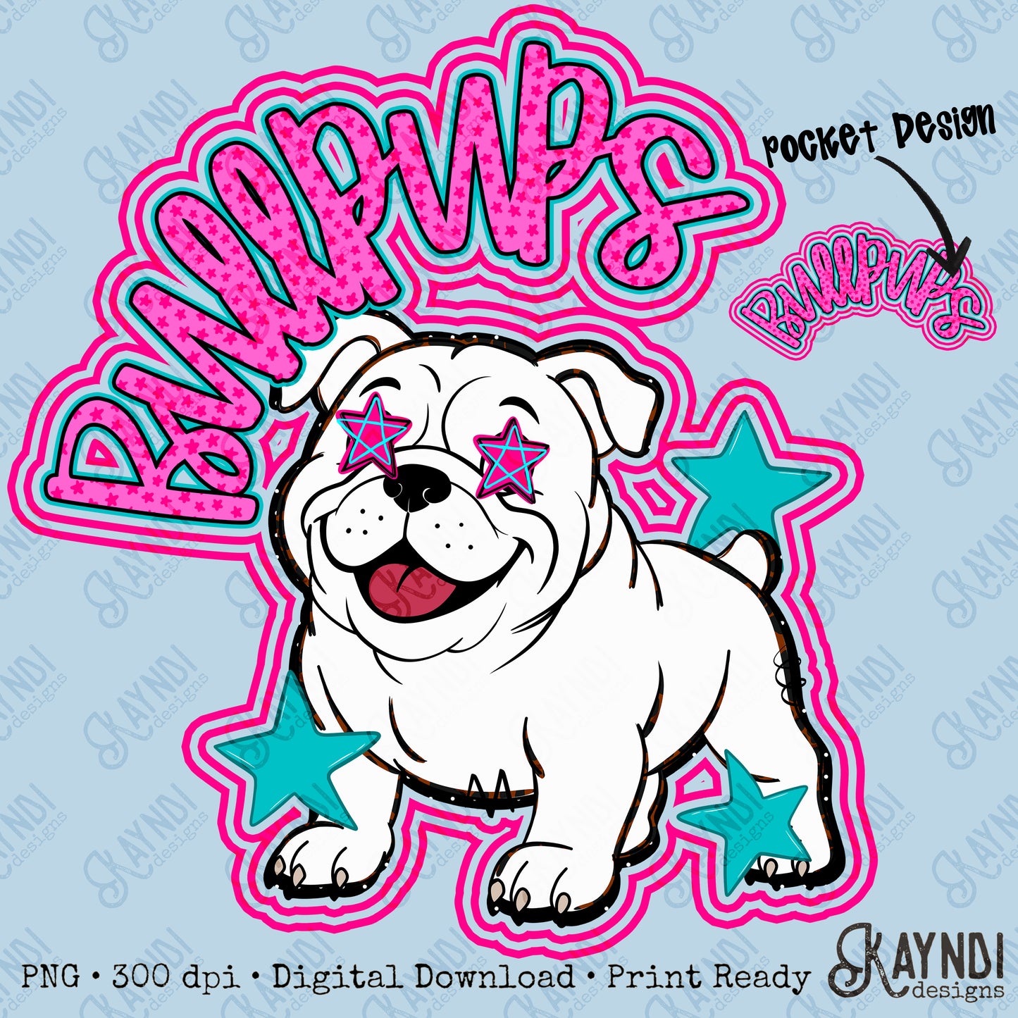 Friendly Mascot Bullpup Pink Colorful PNG Digital Download Sublimation DTF Print Preppy Colorful Mascot Spirit