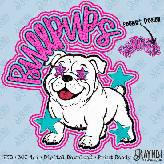 Friendly Mascot Bullpup Pink Colorful PNG Digital Download Sublimation DTF Print Preppy Colorful Mascot Spirit