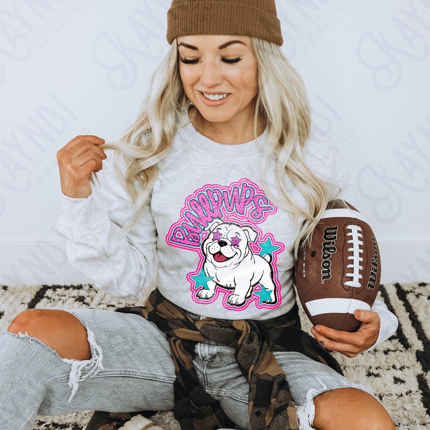 Friendly Mascot Bullpup Pink Colorful PNG Digital Download Sublimation DTF Print Preppy Colorful Mascot Spirit