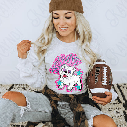 Friendly Mascot Bullpup Pink Colorful PNG Digital Download Sublimation DTF Print Preppy Colorful Mascot Spirit