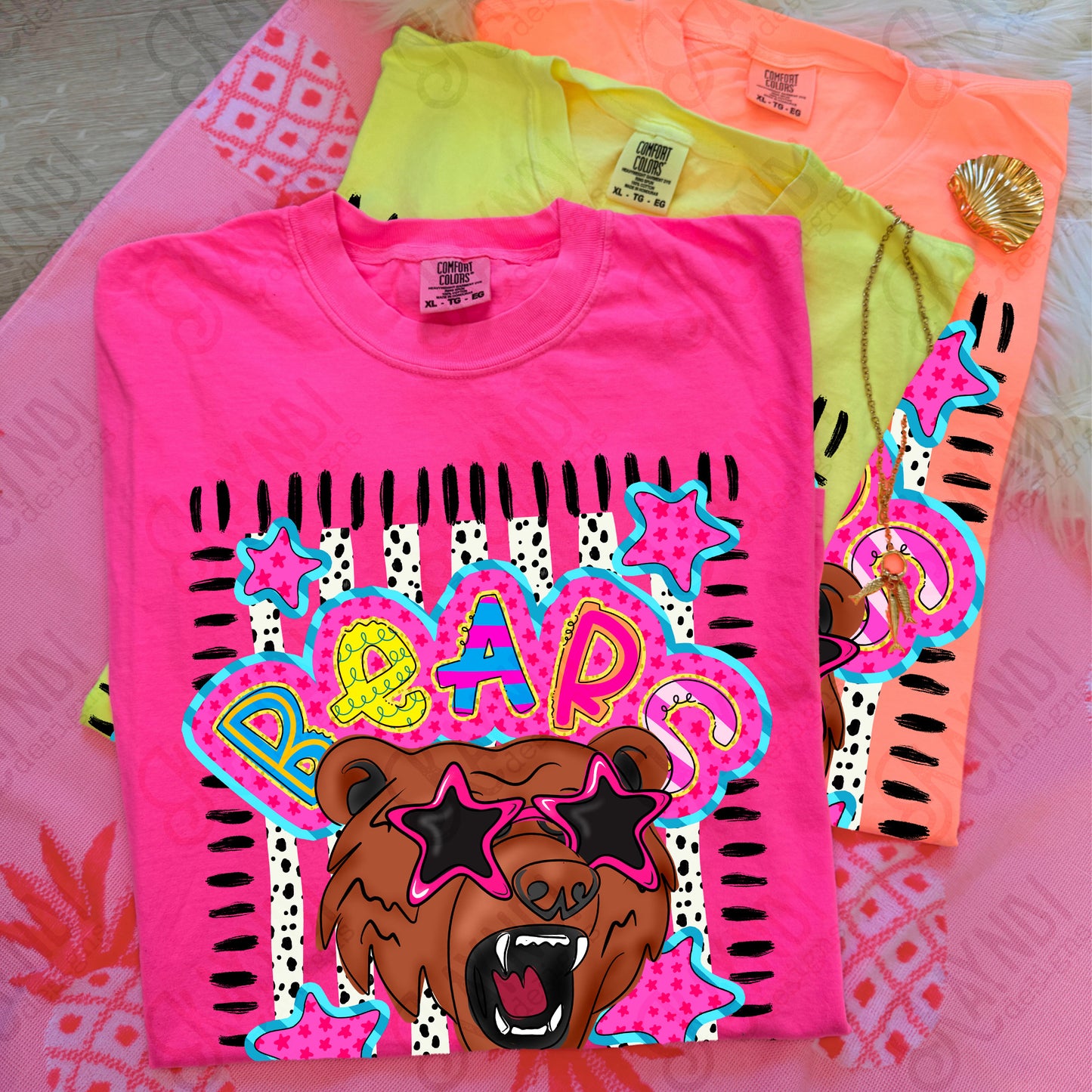 Doodle Star Sunglasses Bear PNG Digital Download Sublimation DTF Print Preppy Colorful Mascot Spirit