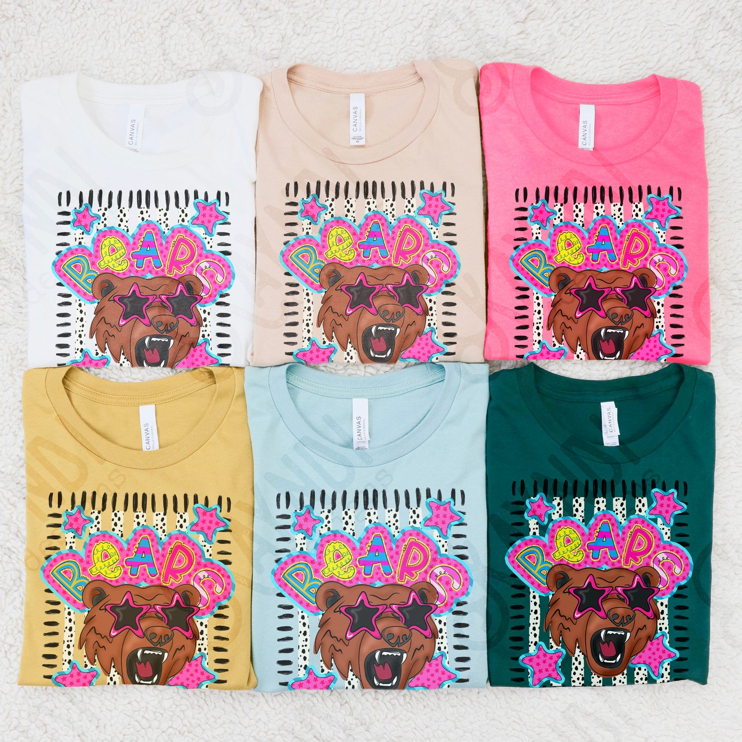 Doodle Star Sunglasses Bear PNG Digital Download Sublimation DTF Print Preppy Colorful Mascot Spirit