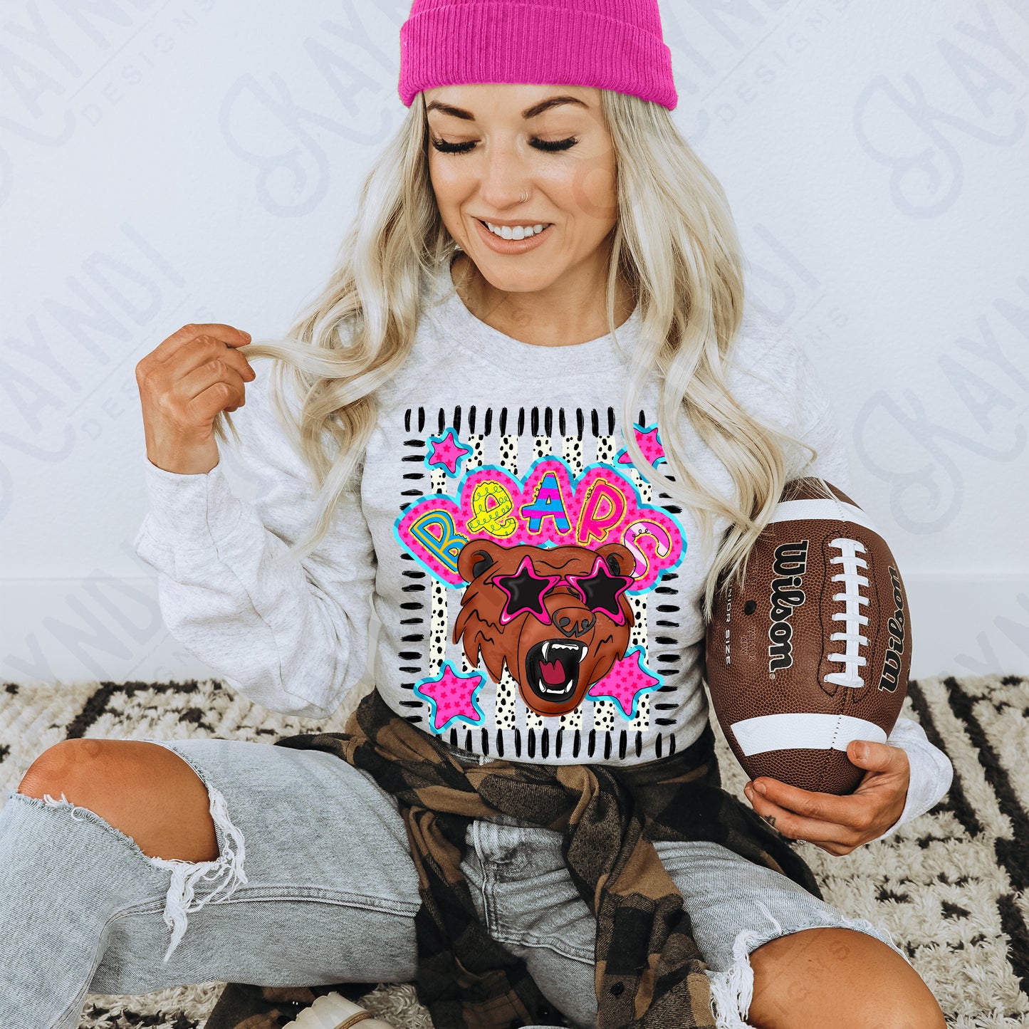 Doodle Star Sunglasses Bear PNG Digital Download Sublimation DTF Print Preppy Colorful Mascot Spirit