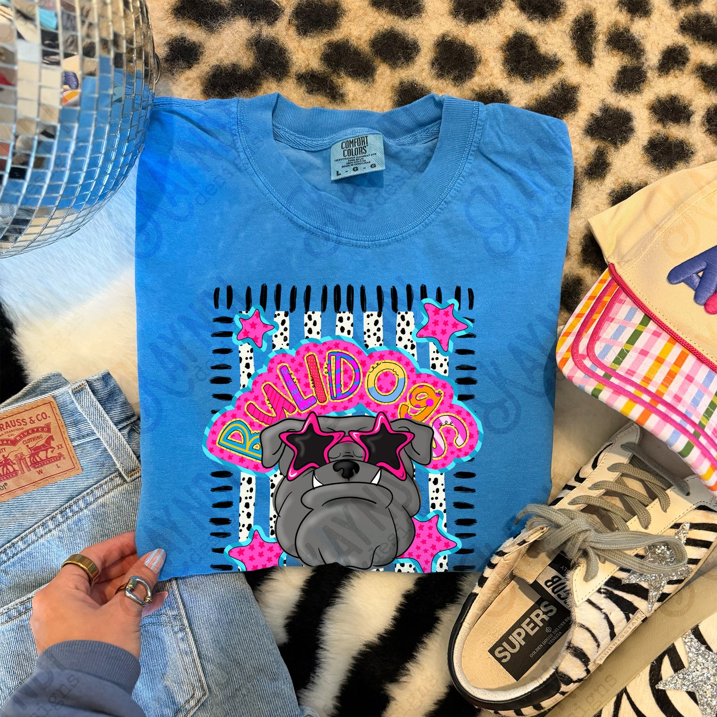 Doodle Star Sunglasses Bulldog PNG Digital Download Sublimation DTF Print Preppy Colorful Mascot Spirit