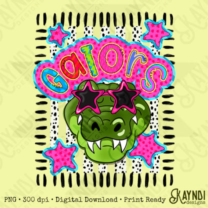 Doodle Star Sunglasses Alligator PNG Digital Download Sublimation DTF Print Preppy Colorful Mascot Spirit