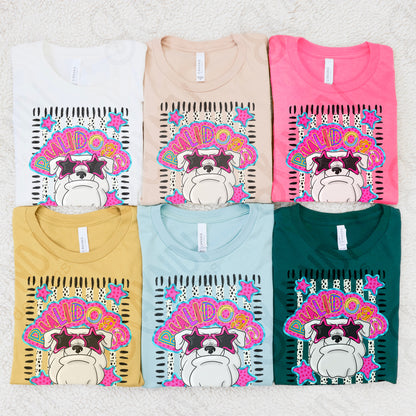 Doodle Star Sunglasses Bulldog White PNG Digital Download Sublimation DTF Print Preppy Colorful Mascot Spirit